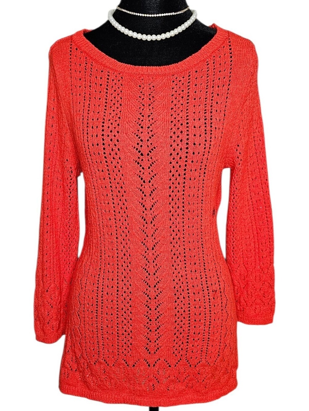 NWT NY&C Coral Red Open Knit Lace-Up Back Sweater Top XS
